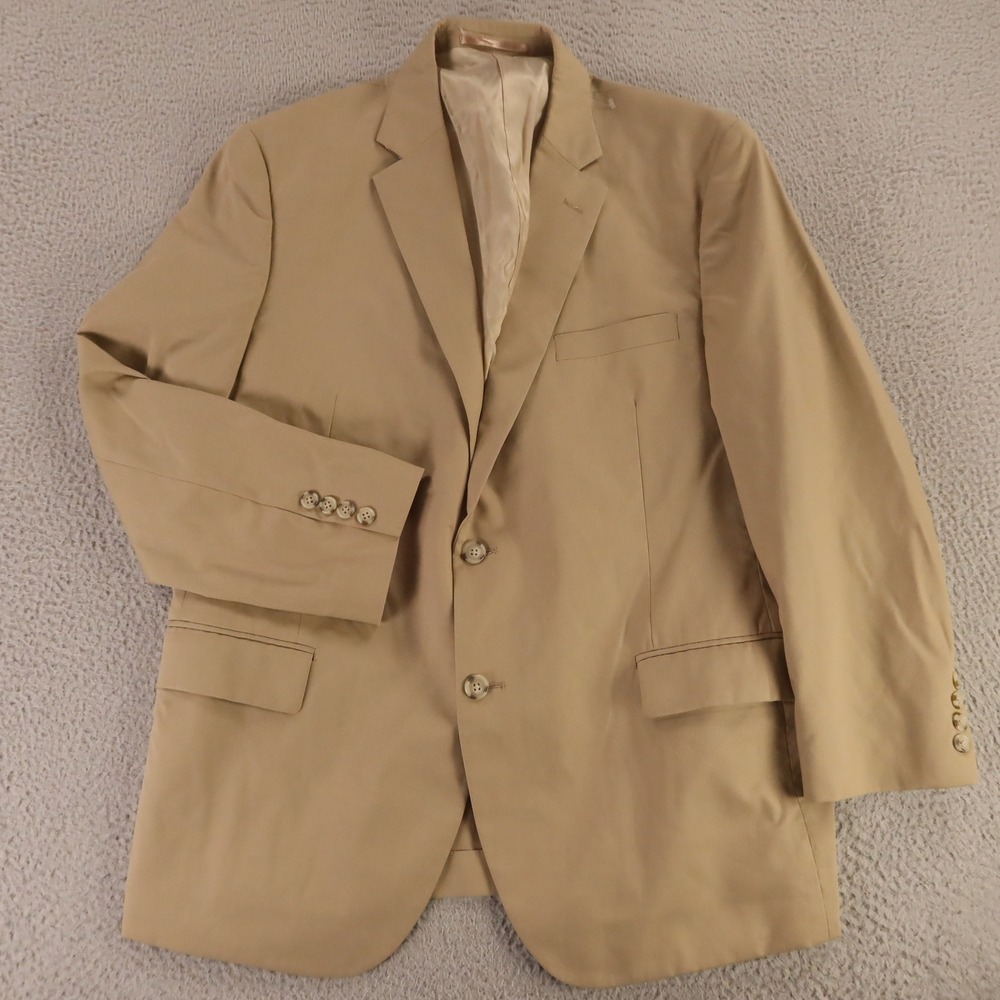 Frank Stella Jacket L Beige Cotton Blend Blazer Sport Coat 1/4 Lined Hopsack 44S